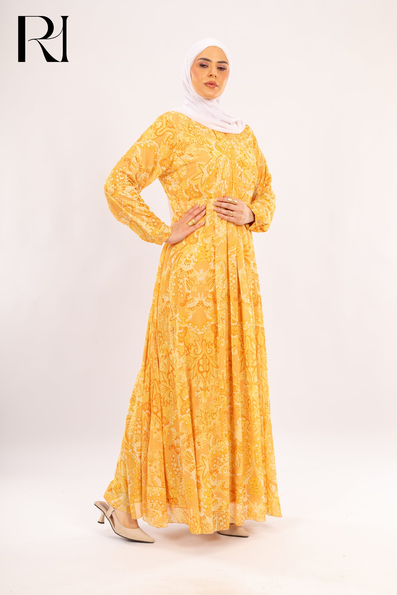 Samar Golden Yellow Modest Maxi Dress - Ruehaya