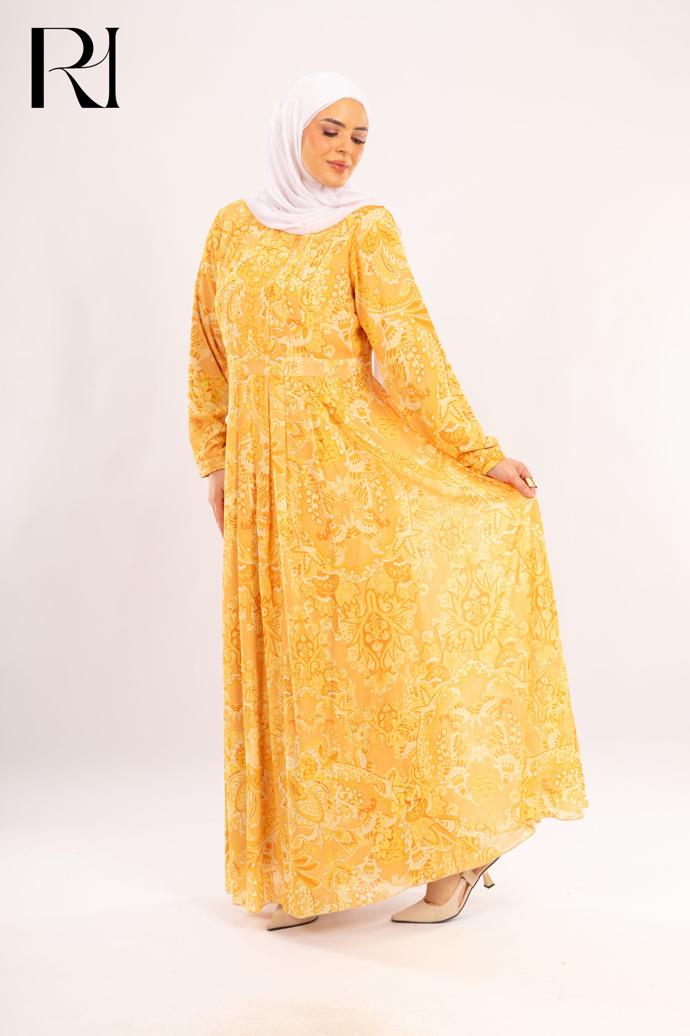 Samar Golden Yellow Modest Maxi Dress - Ruehaya