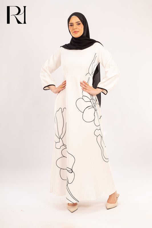 Samira Ivory & Onyx Floral Dress - Ruehaya