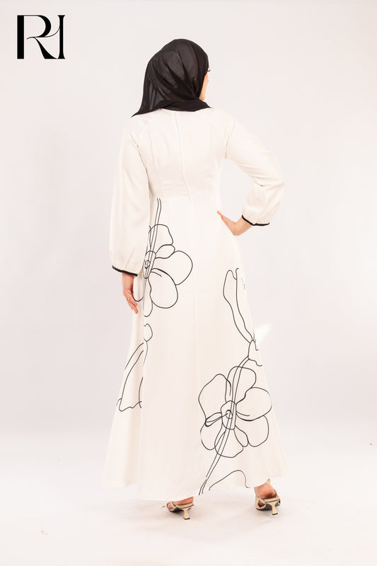 Samira Ivory & Onyx Floral Dress - Ruehaya