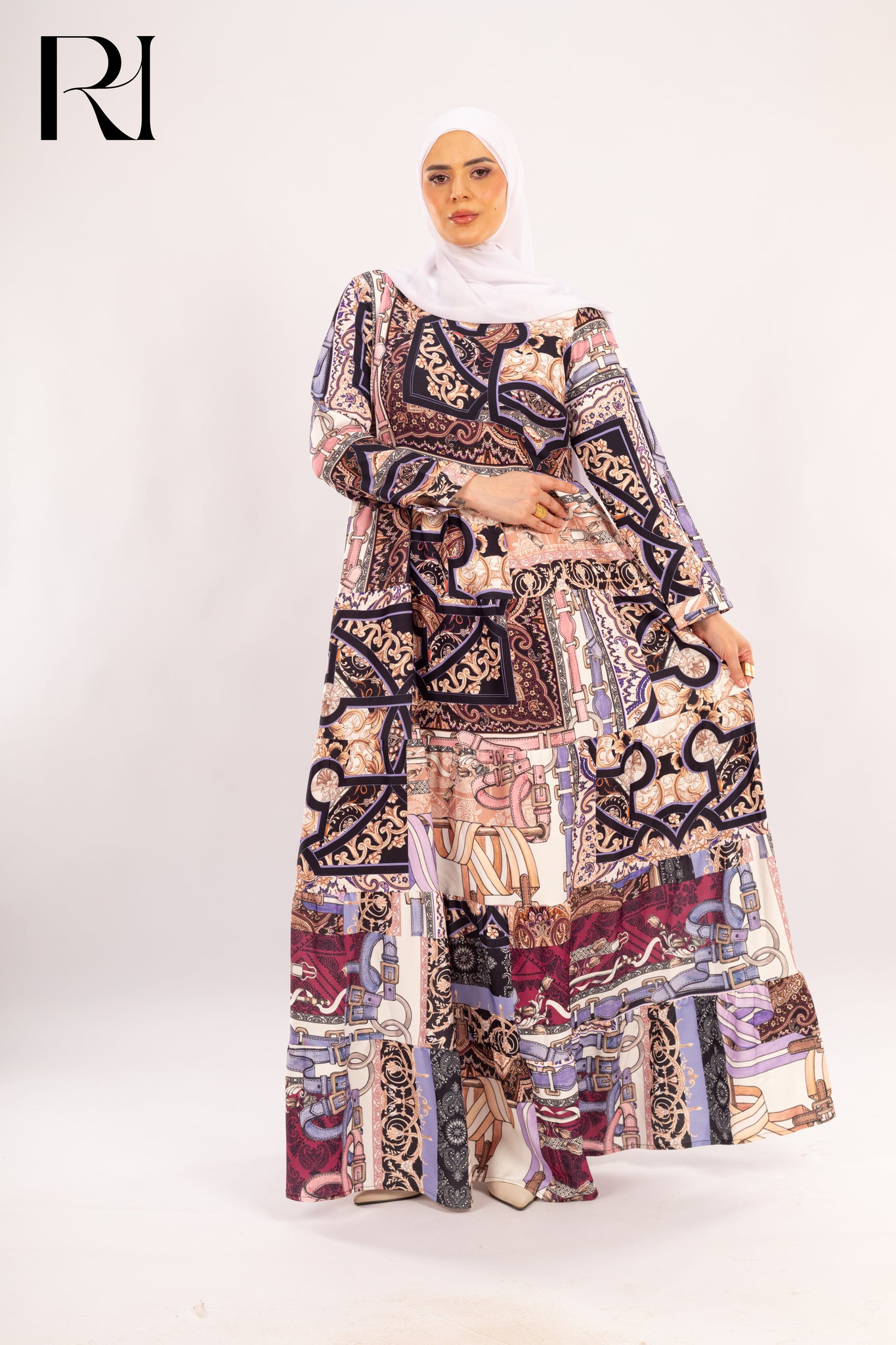 Serena Ornate Tapestry Print Modest Maxi Dress - Ruehaya