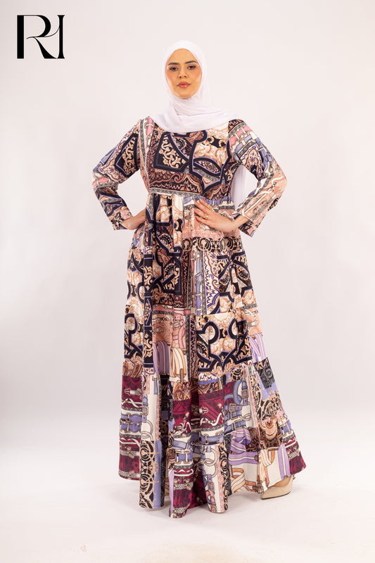 Serena Ornate Tapestry Print Modest Maxi Dress - Ruehaya