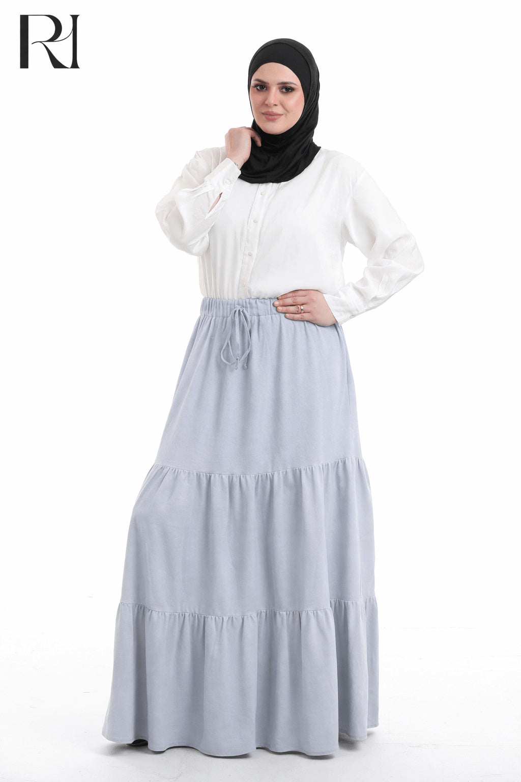 Dina Linen Blend Maxi Skirt - Celeste Blue