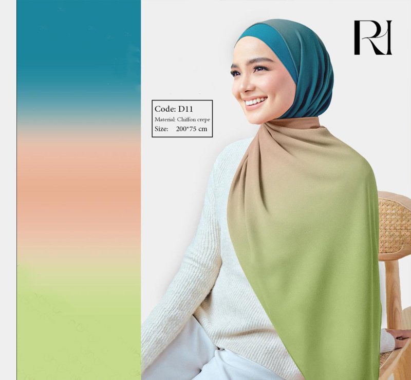 Soft Blue and Green Gradient Chiffon Hijab Elegant Everyday Style - Ruehaya