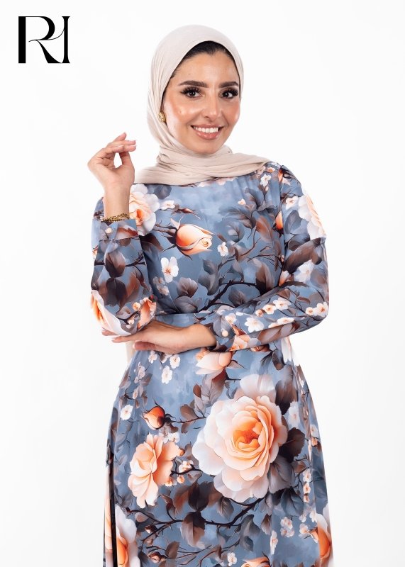 Sunset Bloom Floral Modest Maxi Dress - Ruehaya