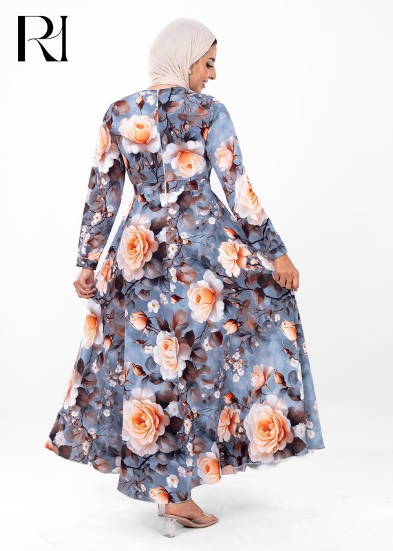 Sunset Bloom Floral Modest Maxi Dress - Ruehaya