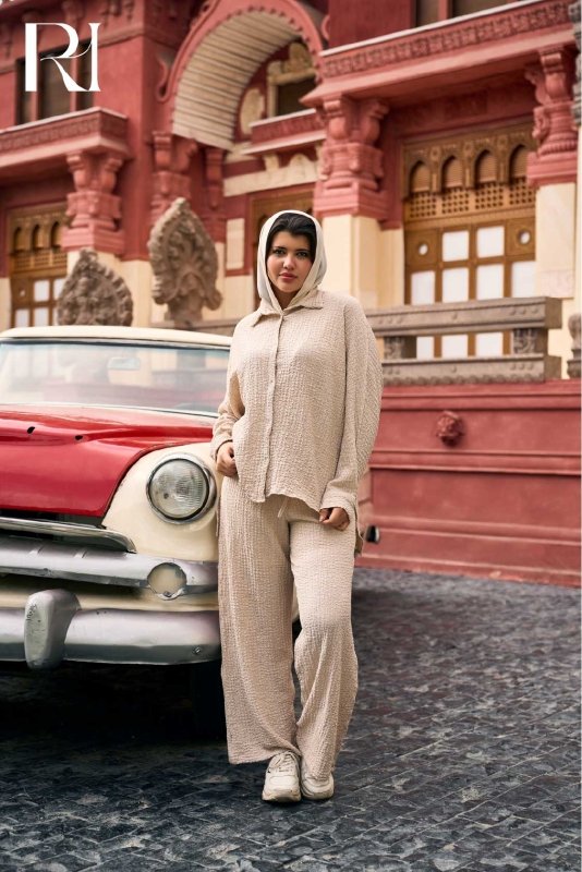 The Elegant Beige Textured Co Ord Set - Ruehaya