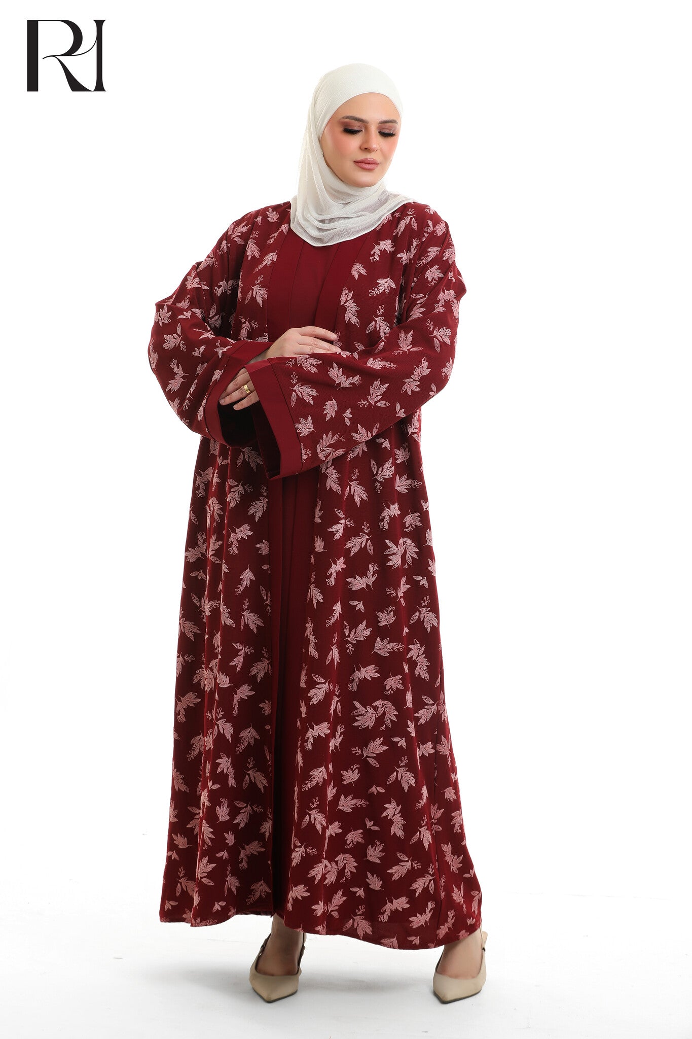 Zahra Romantic Crepe Abaya Set - Burgundy