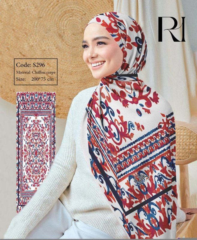Timeless Elegance Ornate Persian Inspired Chiffon Hijab Ruehaya - Ruehaya
