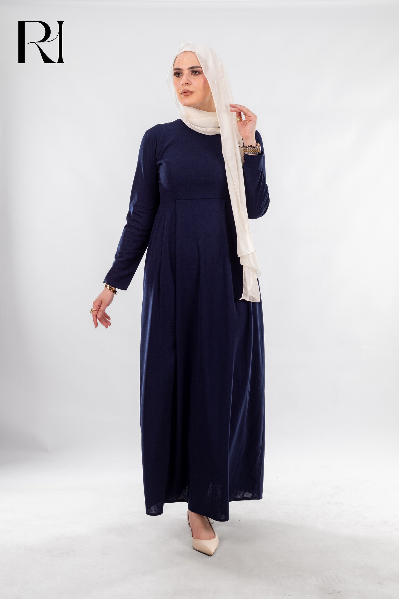 Timeless Navy Elegance, Modest Maxi Dress by Rue Haya - Ruehaya