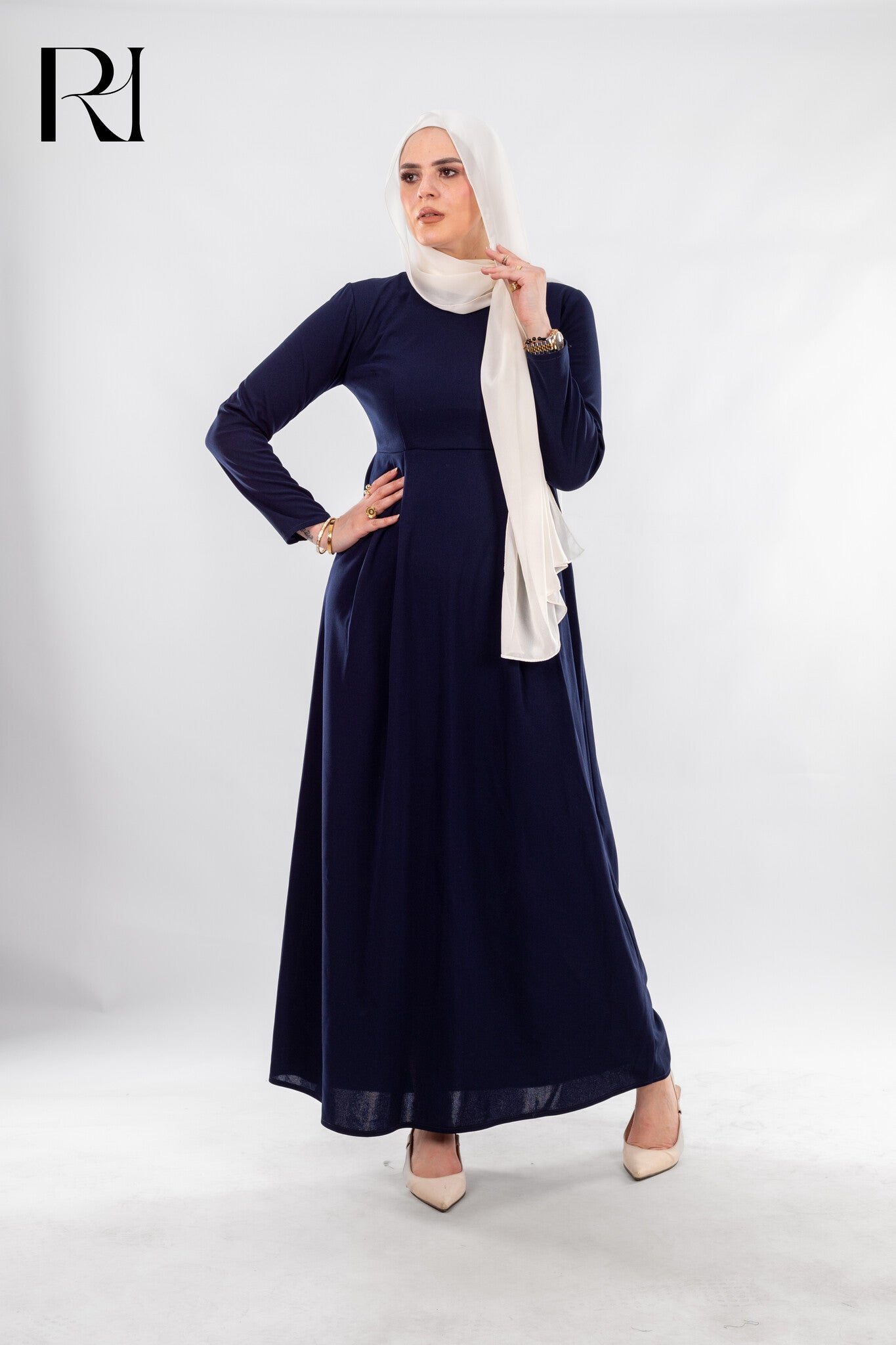 Timeless Navy Elegance, Modest Maxi Dress by Rue Haya - Ruehaya