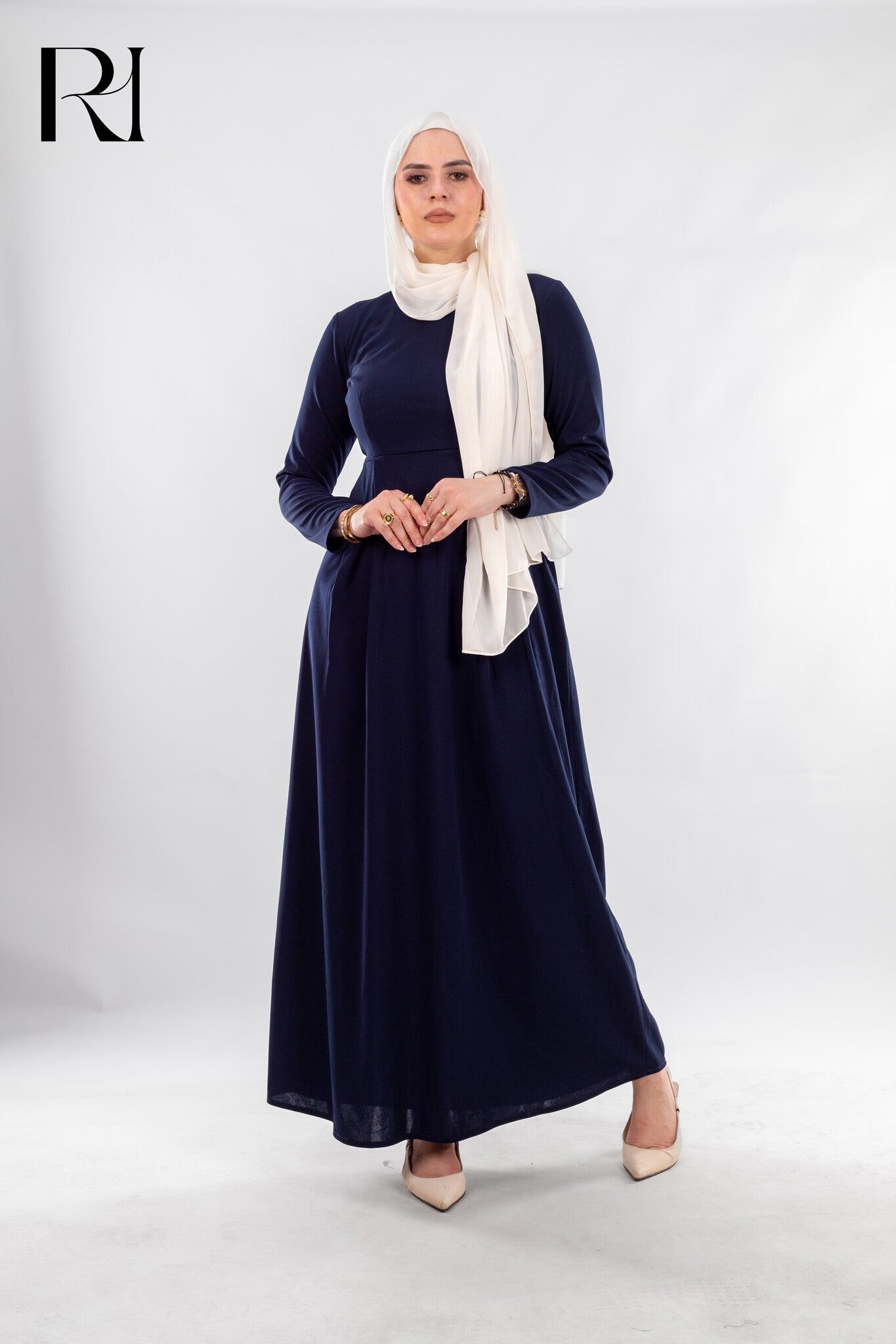 Timeless Navy Elegance, Modest Maxi Dress by Rue Haya - Ruehaya