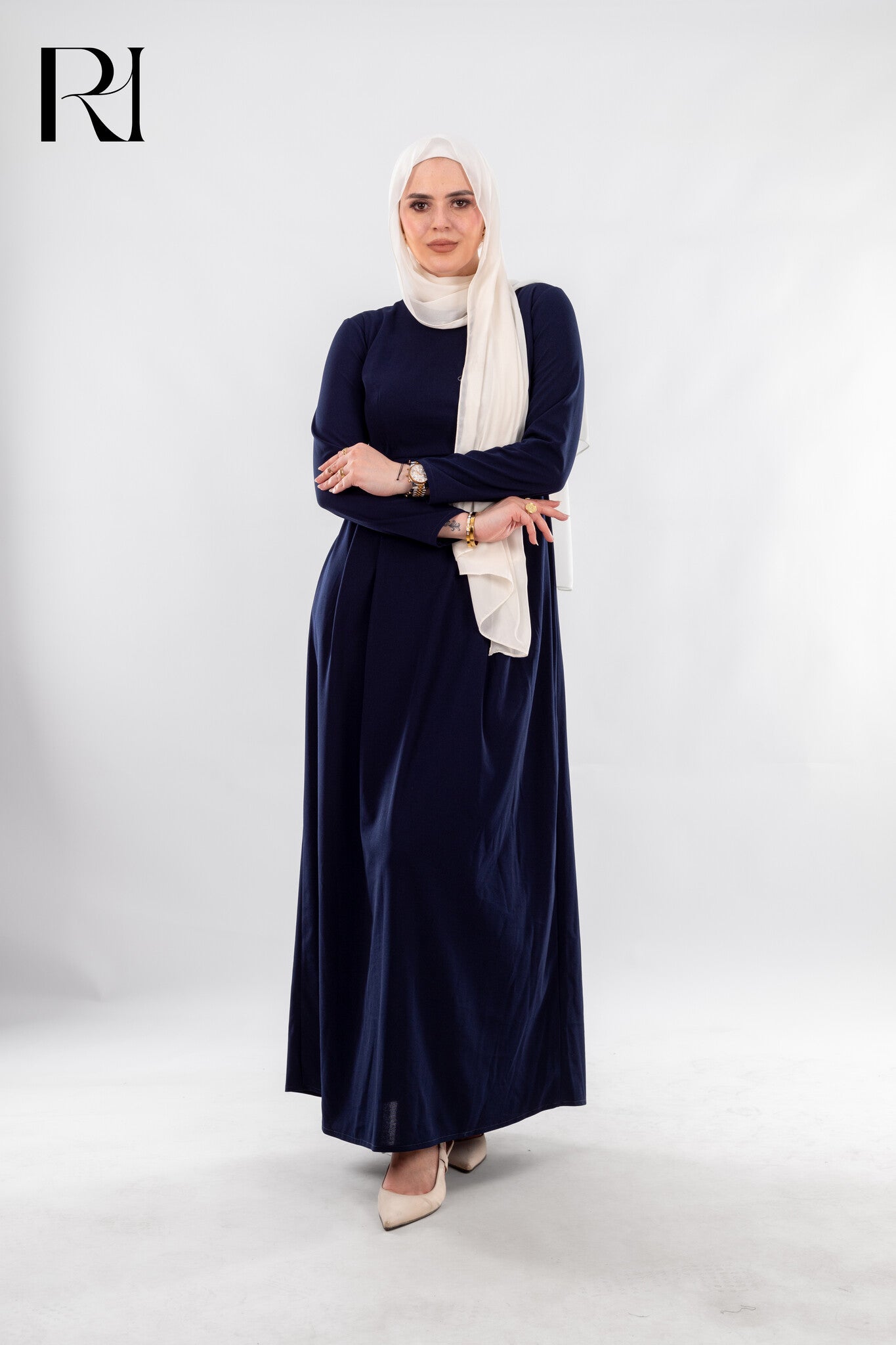 Timeless Navy Elegance, Modest Maxi Dress by Rue Haya - Ruehaya