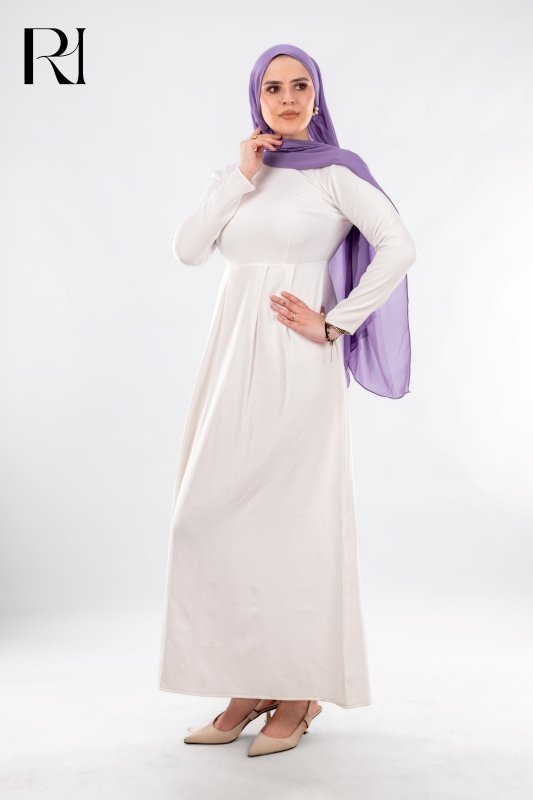 Timeless White Modest Dress - Ruehaya