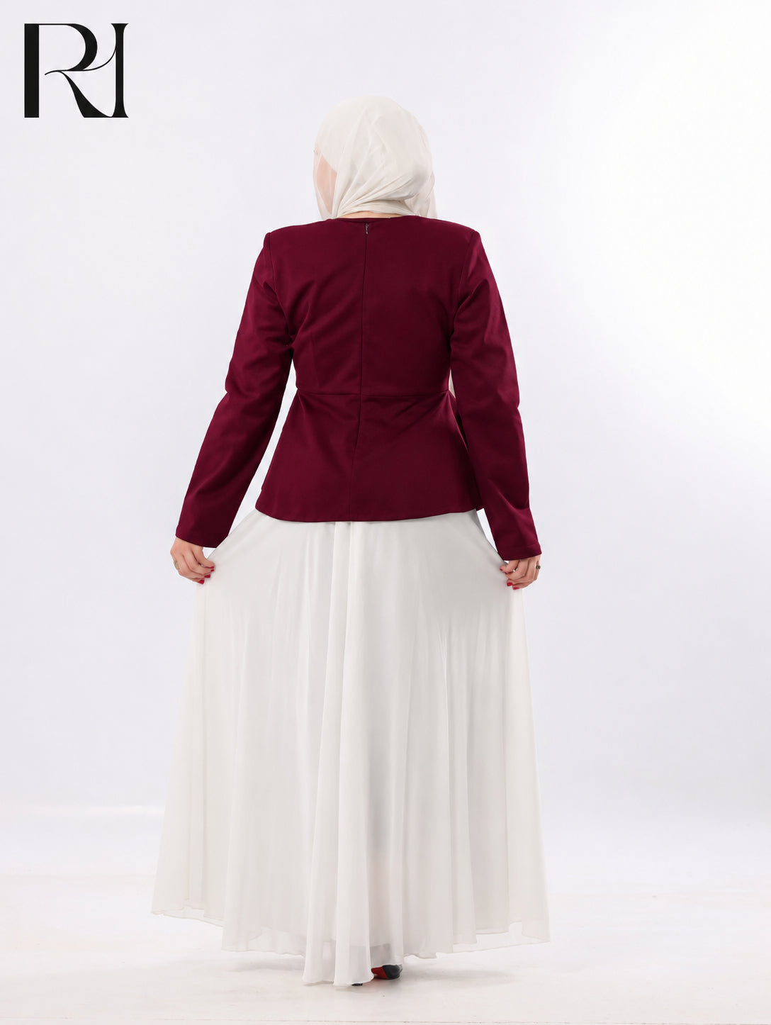 Lina Peplum Modest Two Piece Set – Burgundy & White