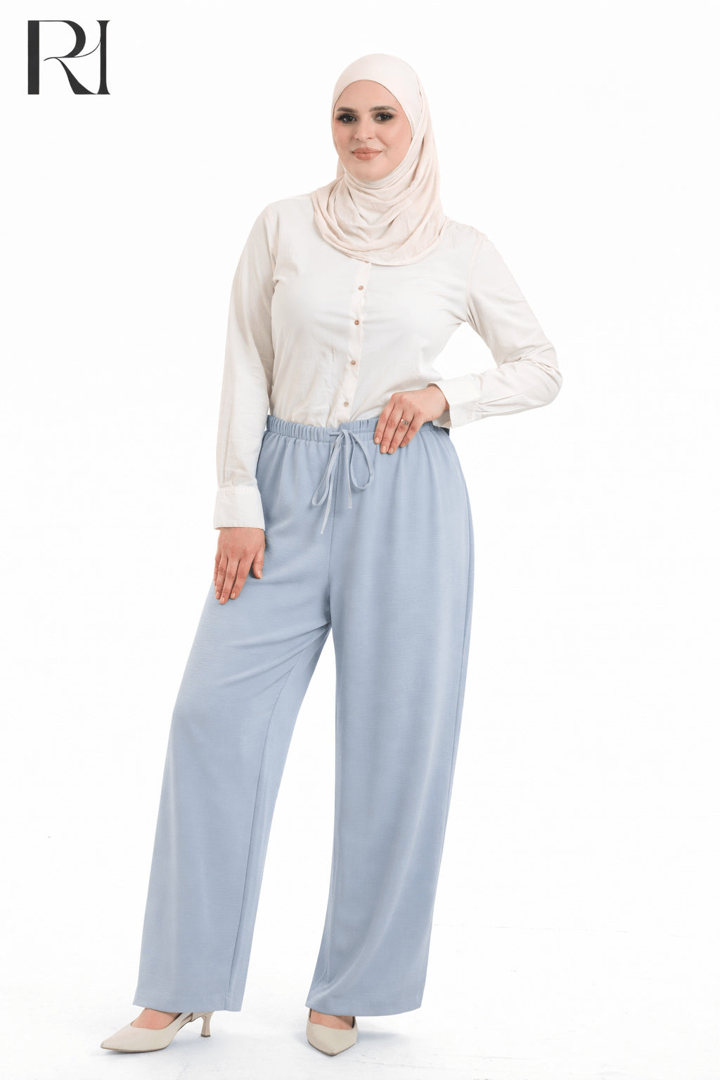 Nyla Linen Blend Trousers - Celeste Blue