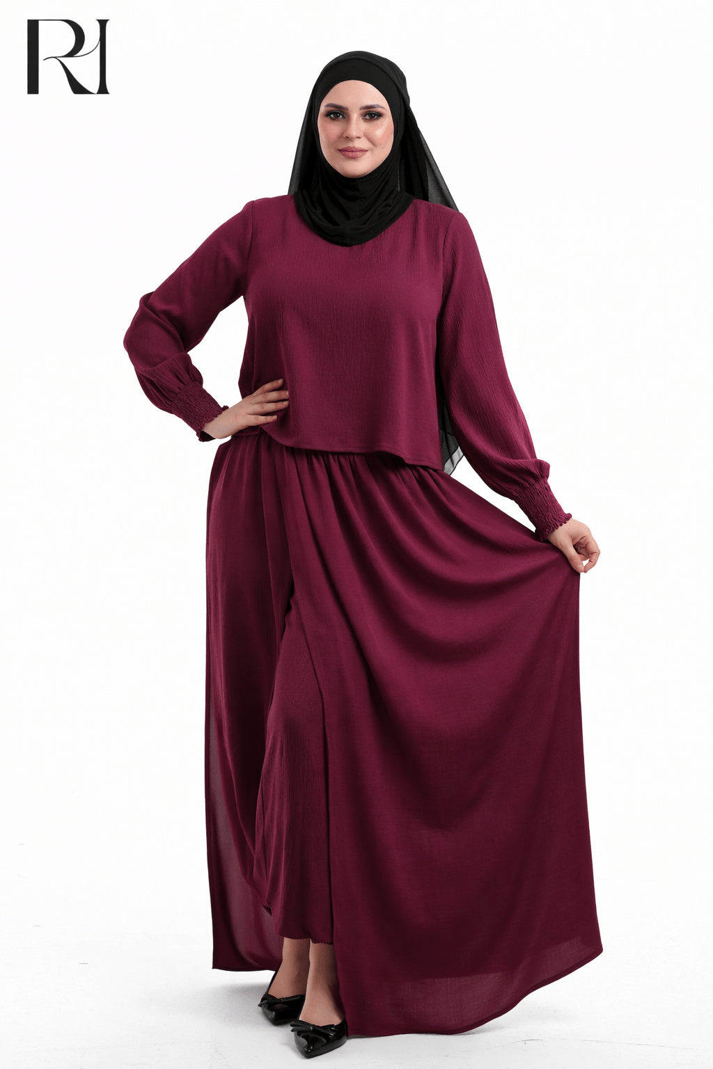 Salma Linen Blend Two Piece Set - Burgundy