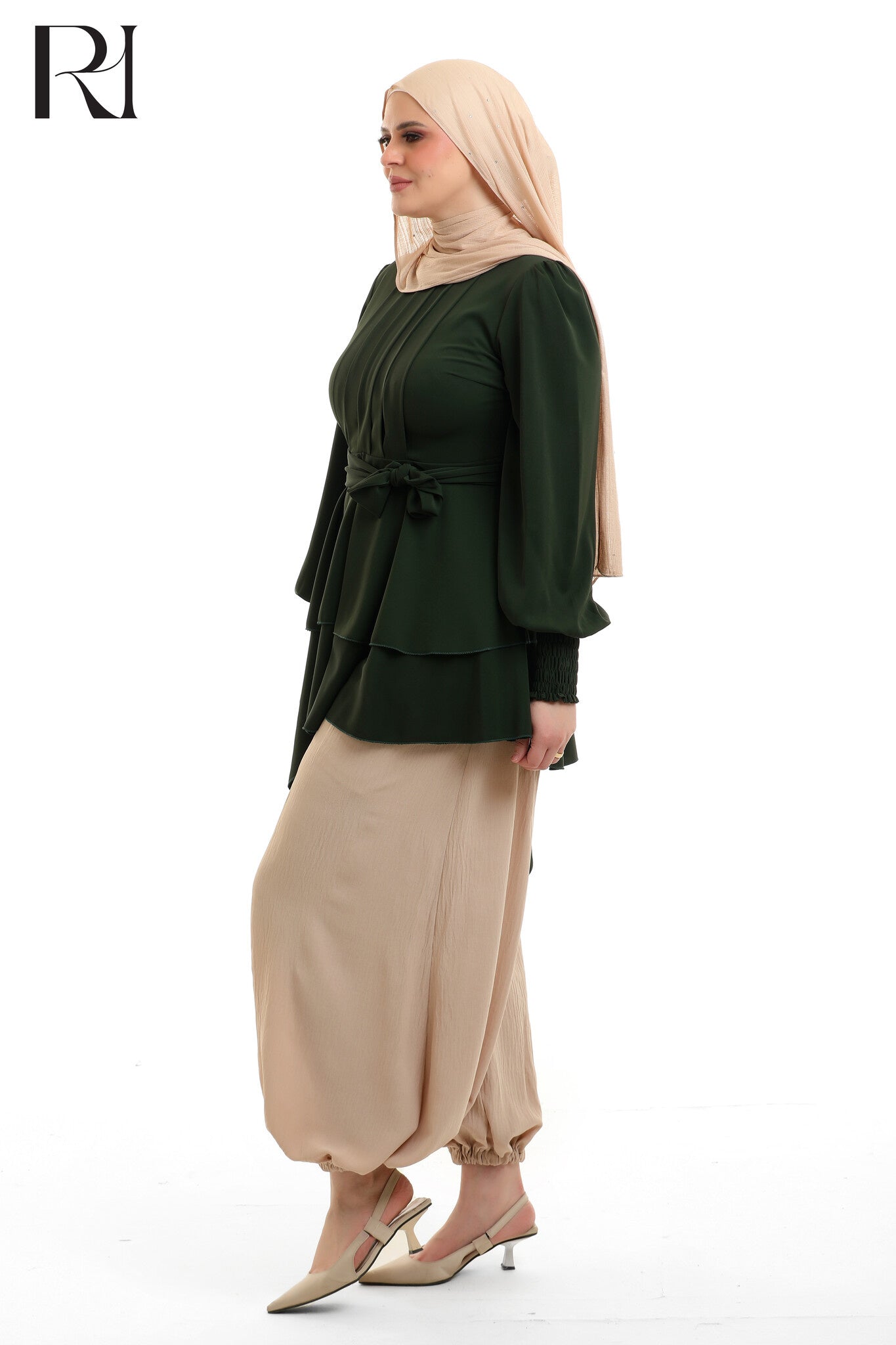 Nyla Drape Linen Blend Modest Top - Deep Teal