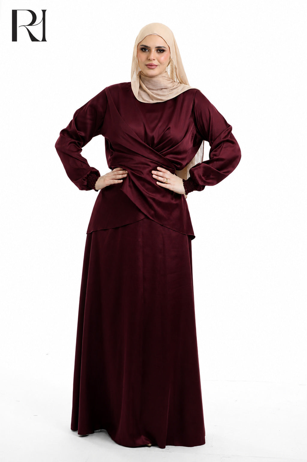 Dalia Satin Touch Two Piece Set - Burgundy