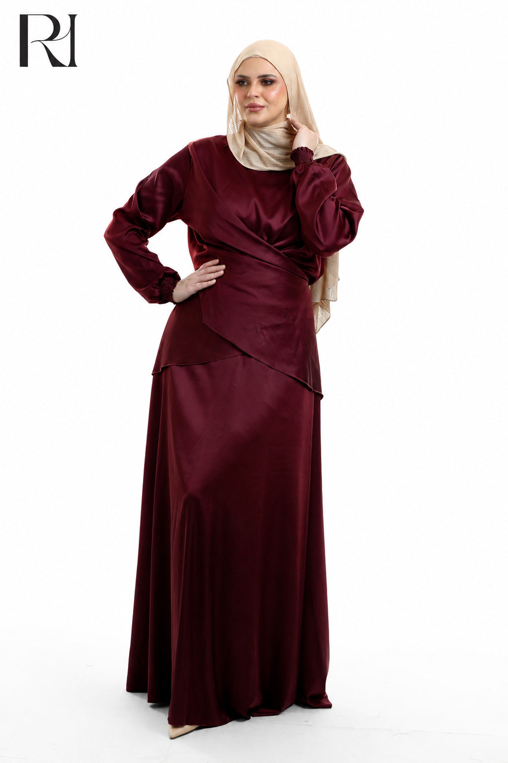 Dalia Satin Touch Two Piece Set - Burgundy