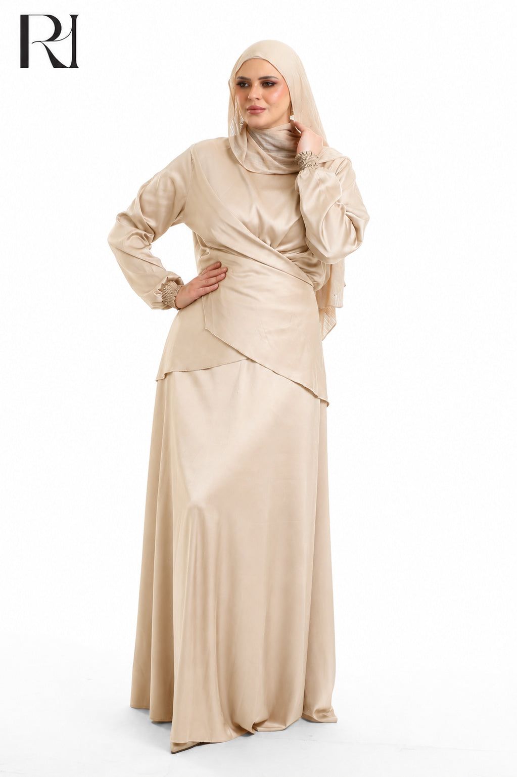 Dalia Satin Touch Two Piece Set - Beige