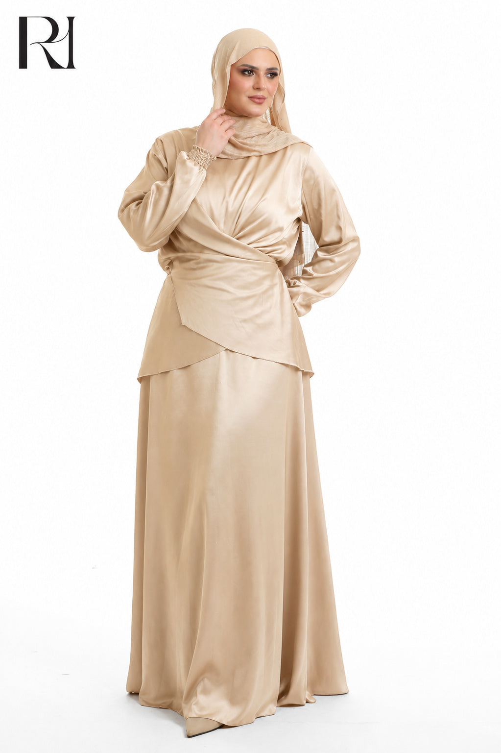 Dalia Satin Touch Two Piece Set - Beige
