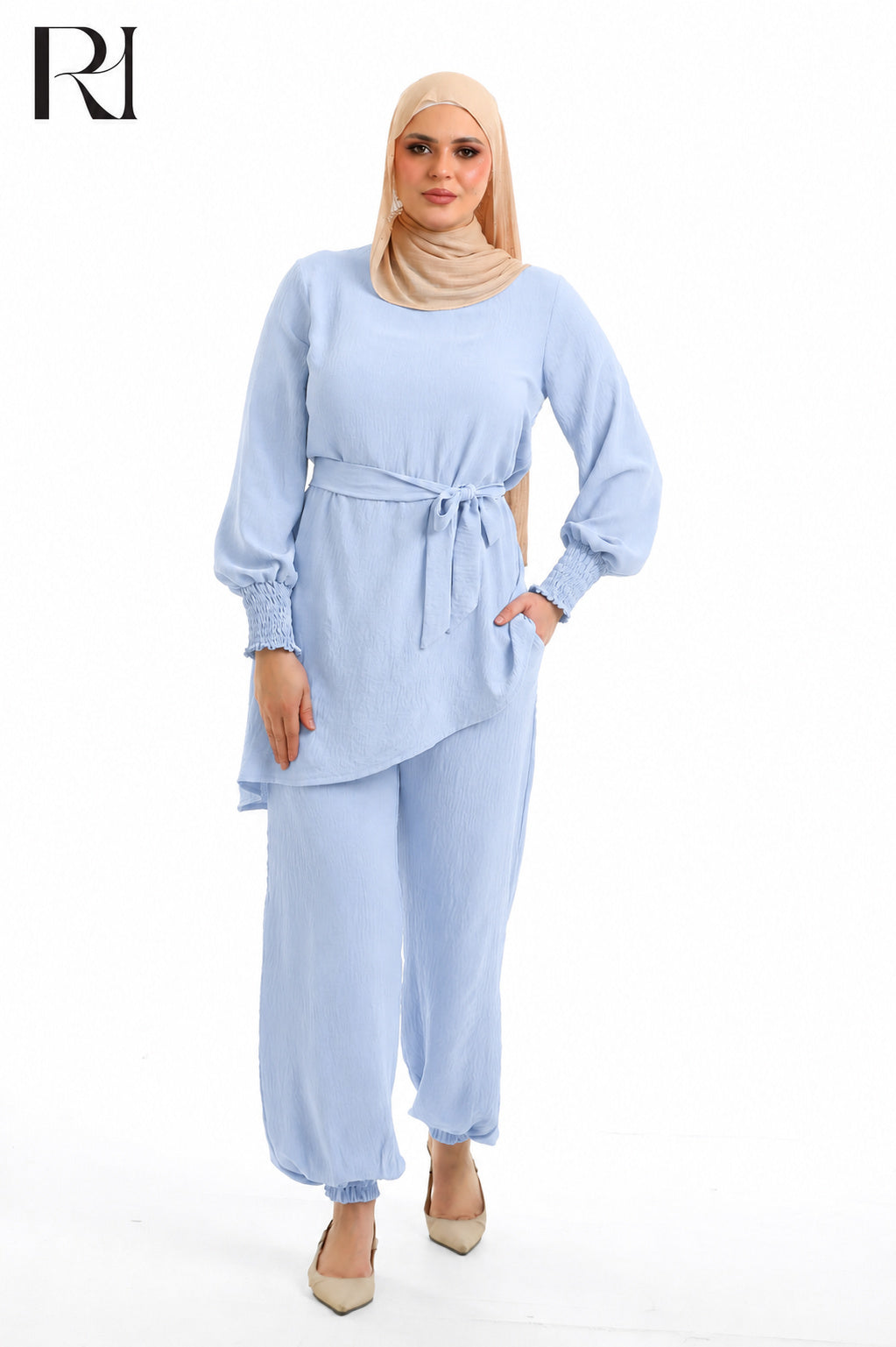 Amal Grace Linen Blend Two Piece Set - Celeste Blue