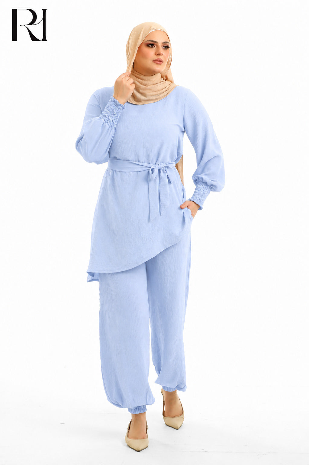 Amal Grace Linen Blend Two Piece Set - Celeste Blue