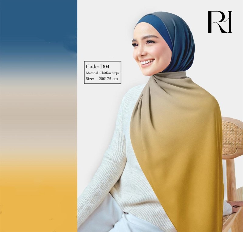Vibrant Gradient Blue & Yellow Chiffon Crepe Scarf - Ruehaya