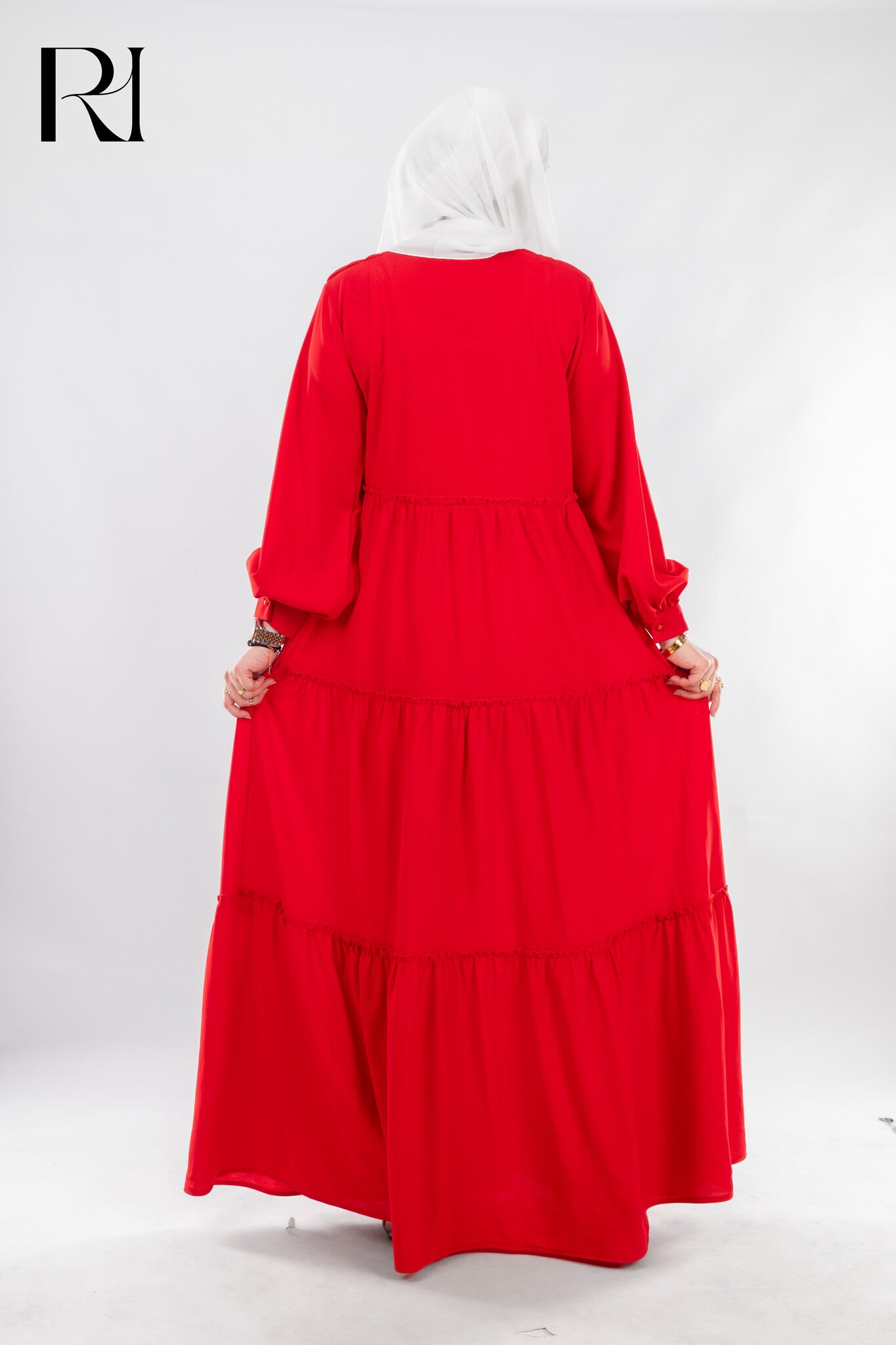 Vibrant Red Modest Maxi Dress - Ruehaya