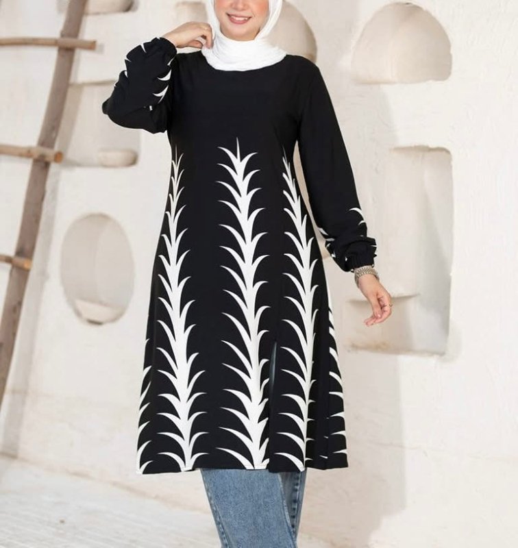White Modern Elegance Printed Tunic Chic & Modest - Ruehaya