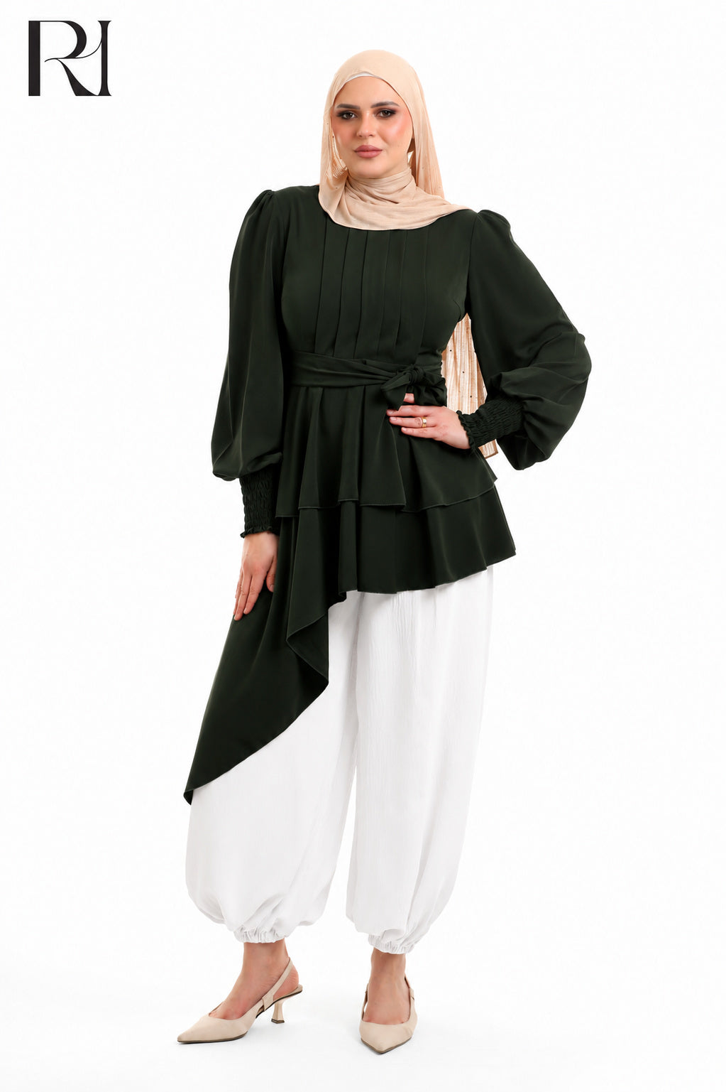 Alya Contrast Linen Silk Two Piece Set - Deep Teal