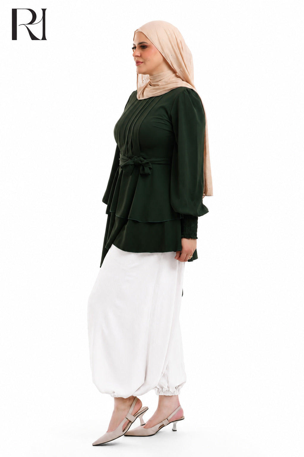 Alya Contrast Linen Silk Two Piece Set - Deep Teal