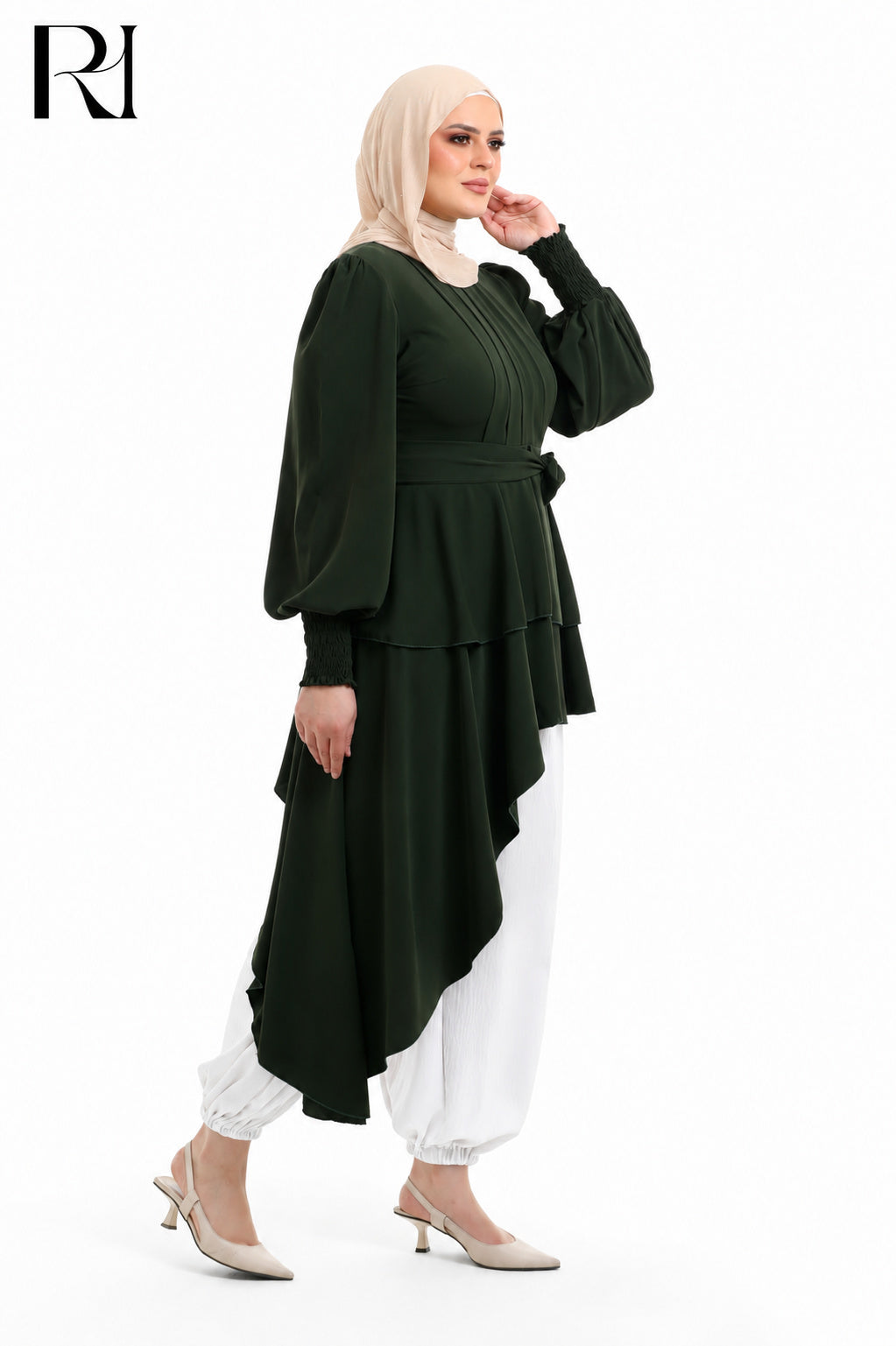Alya Contrast Linen Silk Two Piece Set - Deep Teal