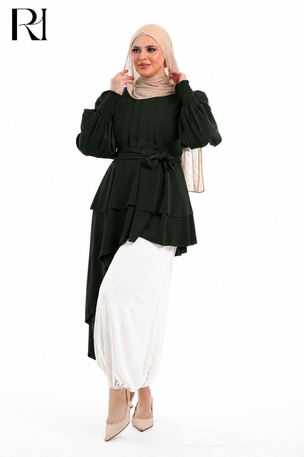 Alya Contrast Linen Silk Two Piece Set - Deep Teal