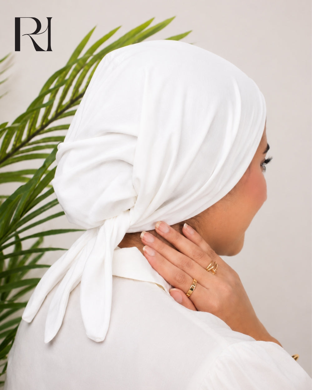 Haya Cotton Blend Tie-Back Hijab Cap – White