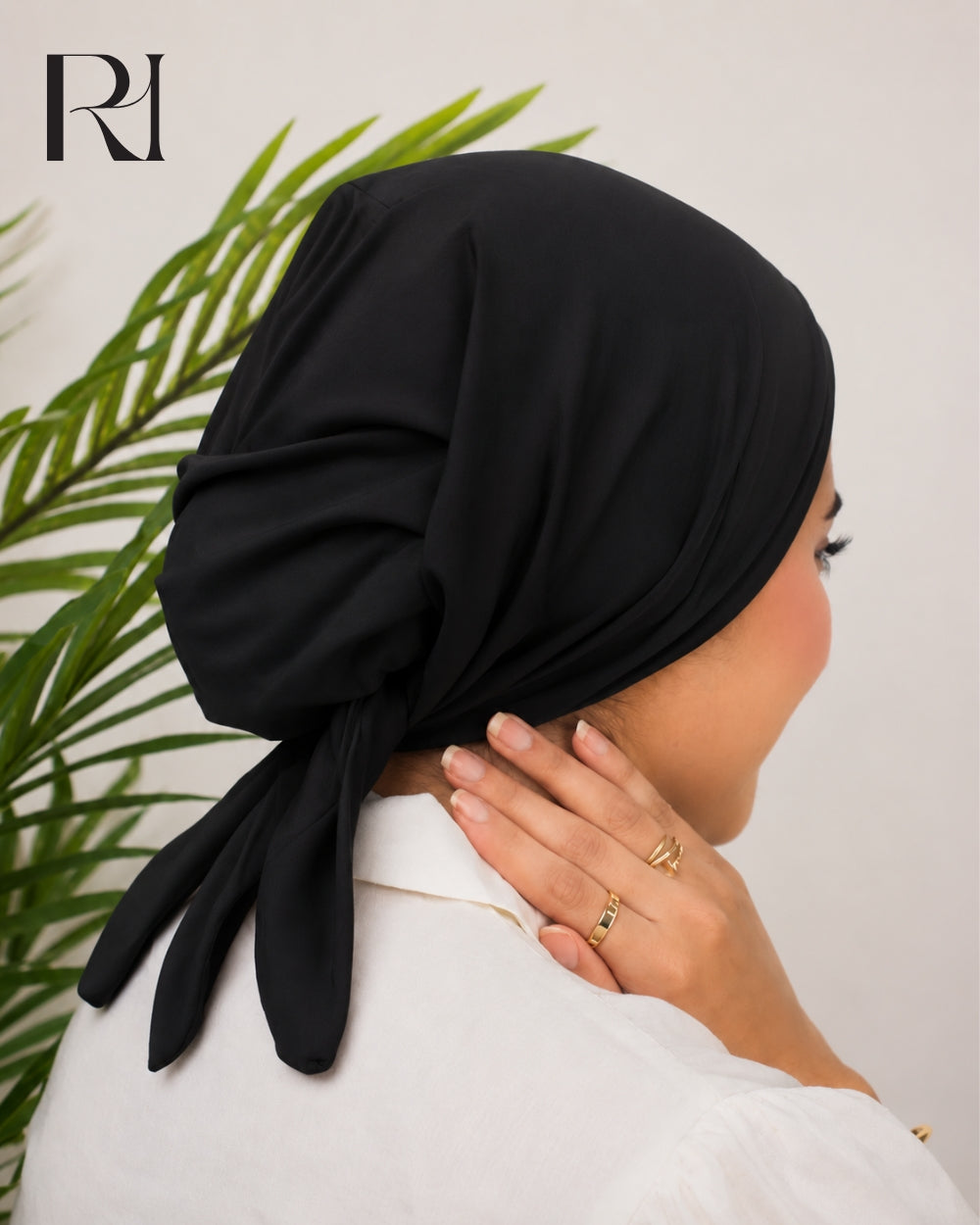 Haya Cotton Blend Tie-Back Hijab Cap – Black