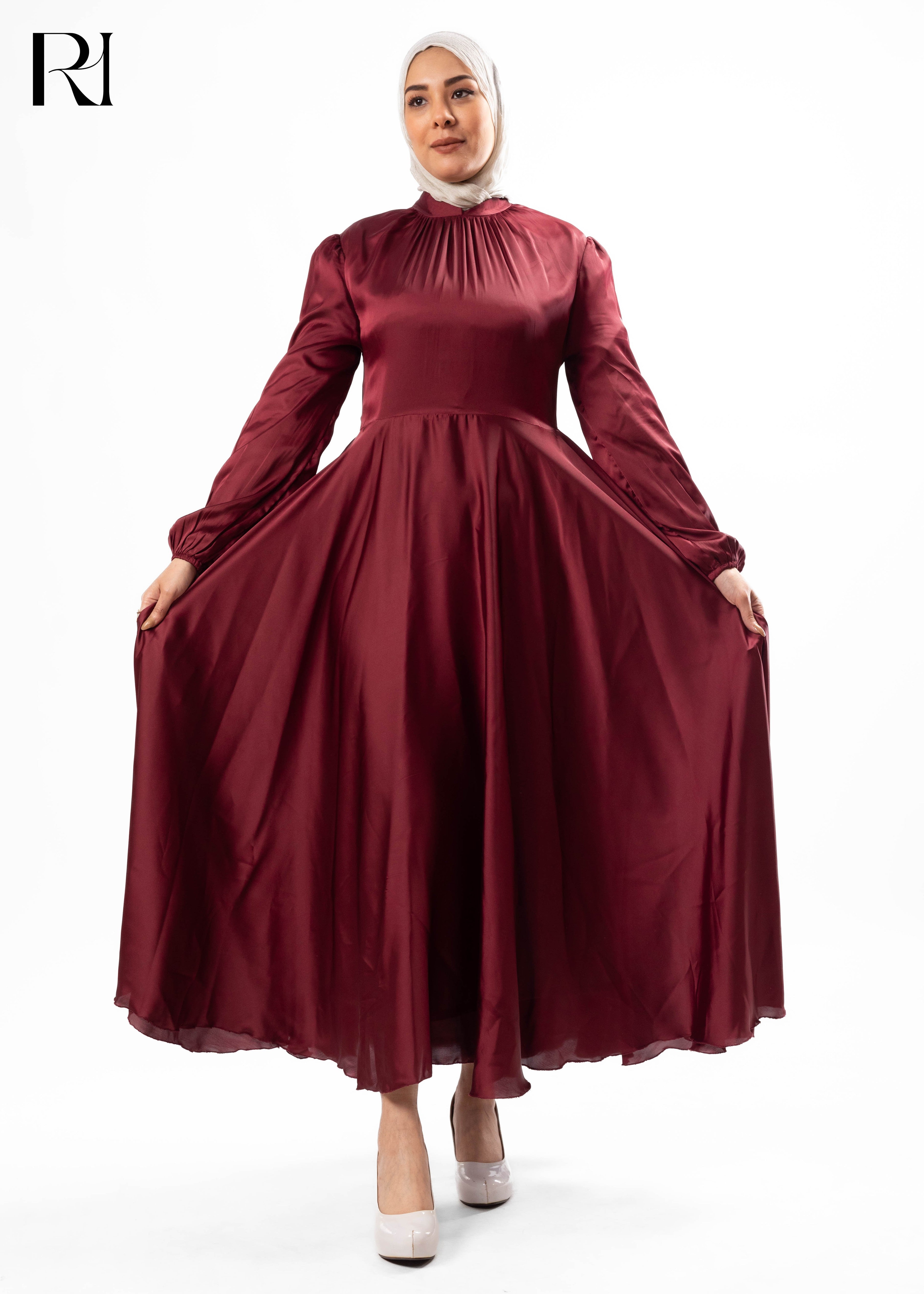 Burgundy Satin Maxi Dress