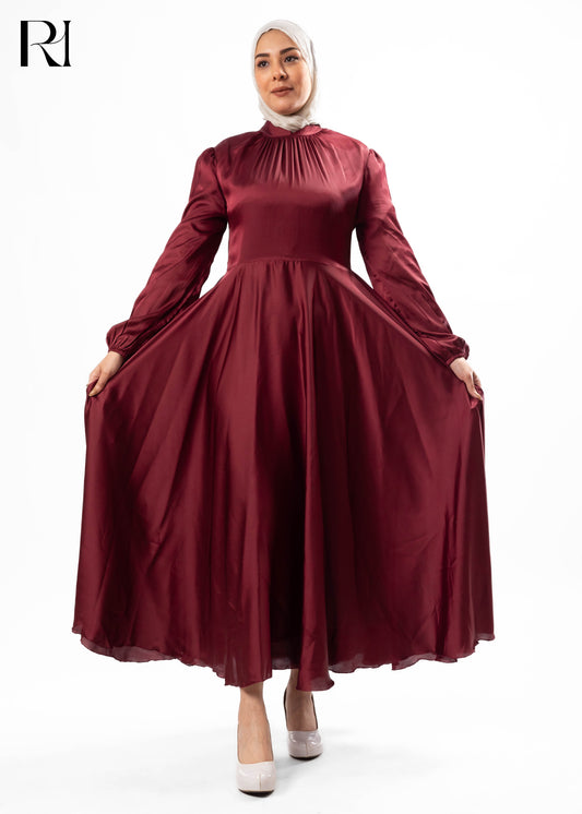 Burgundy Satin Maxi Dress