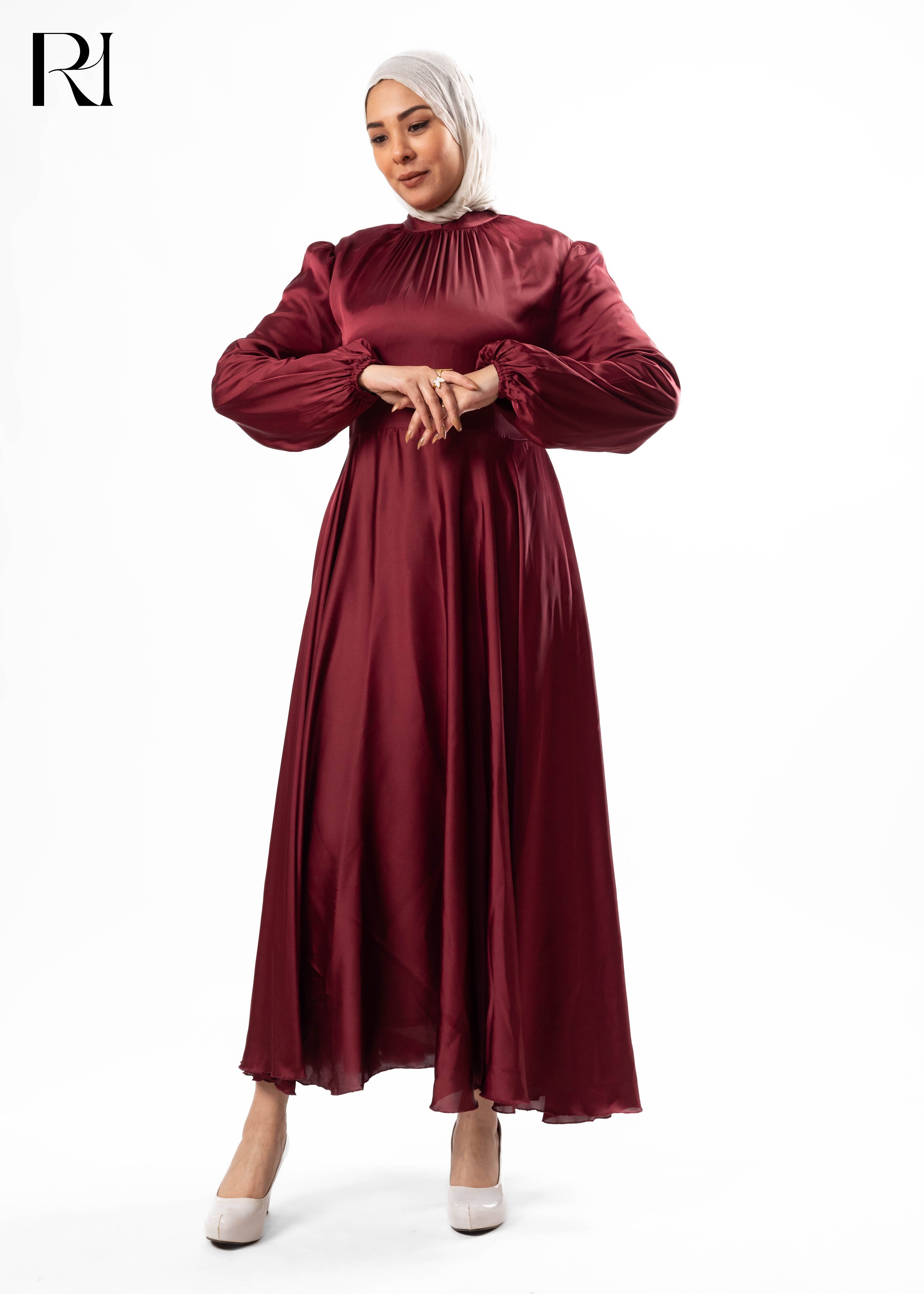 Burgundy Satin Maxi Dress