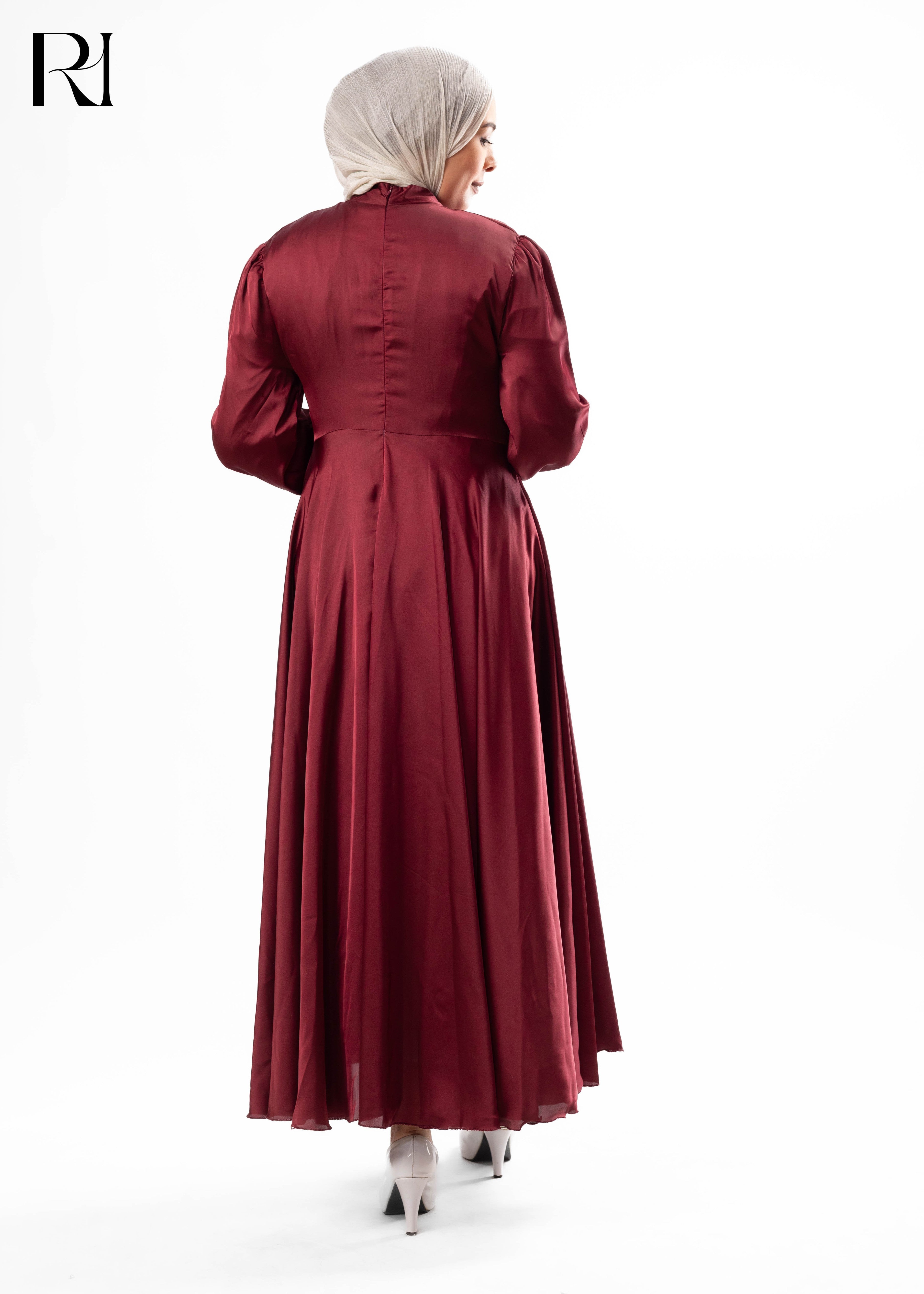 Burgundy Satin Maxi Dress