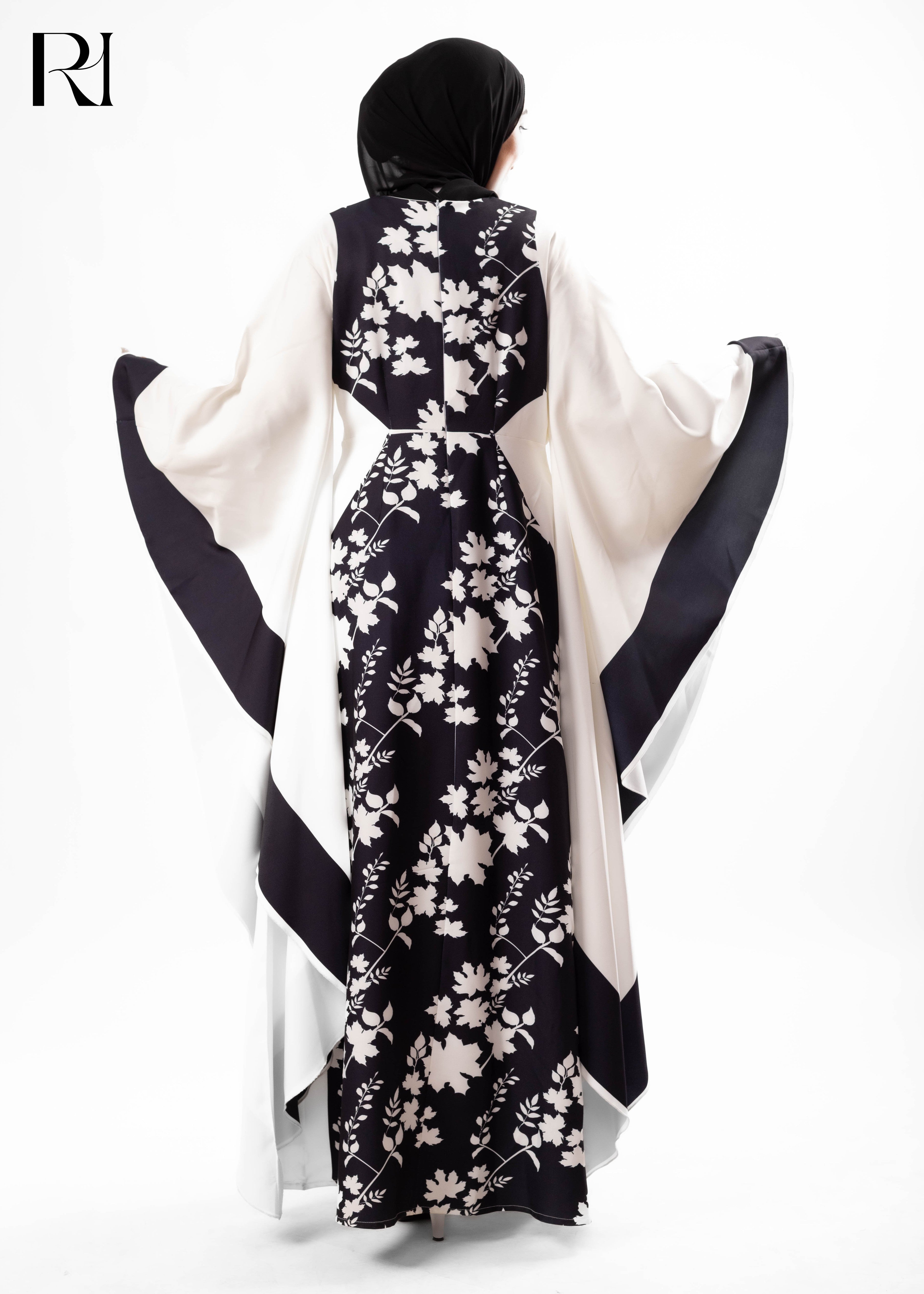 Midnight Ivory Floral Cape Maxi Dress