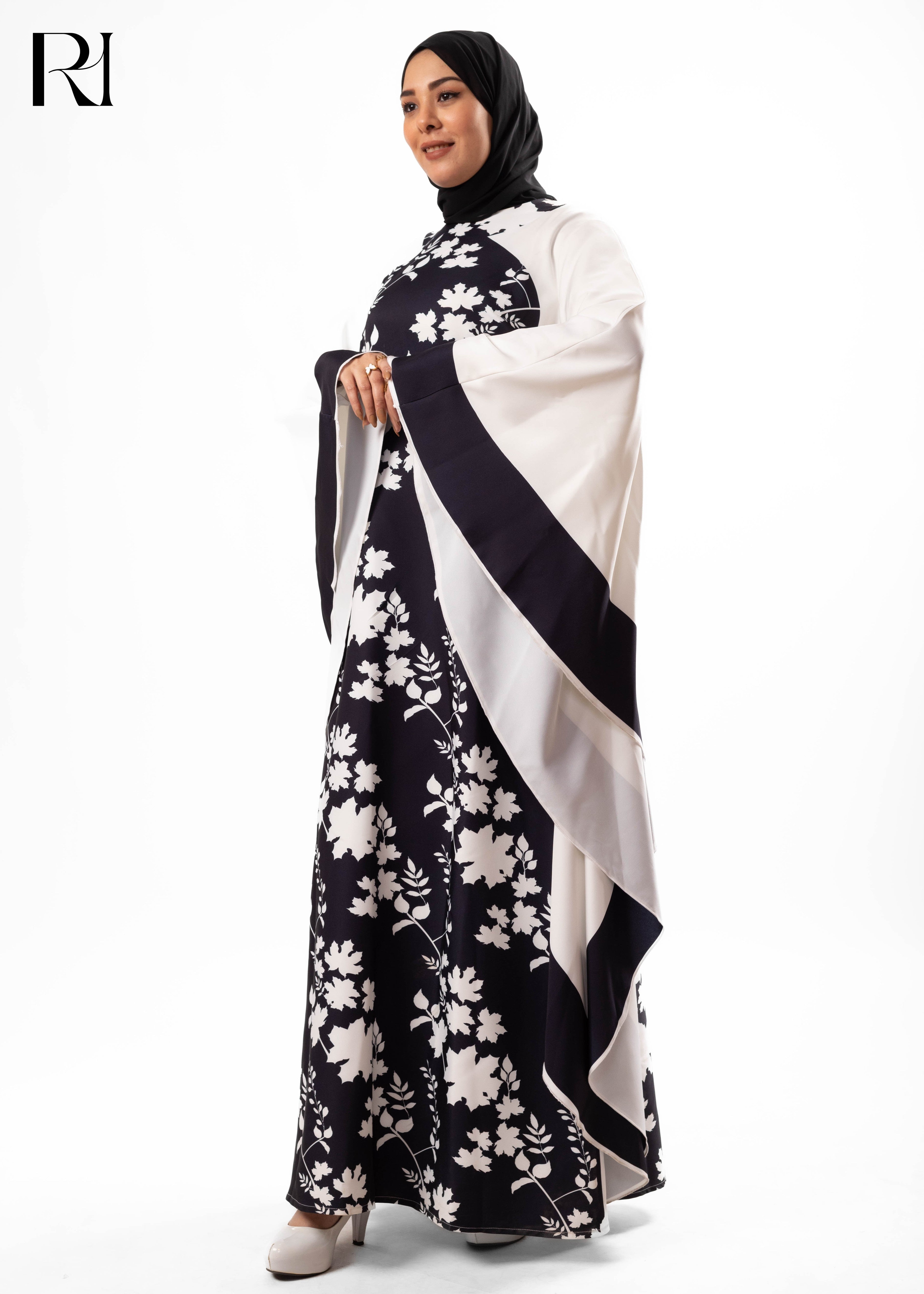 Midnight Ivory Floral Cape Maxi Dress