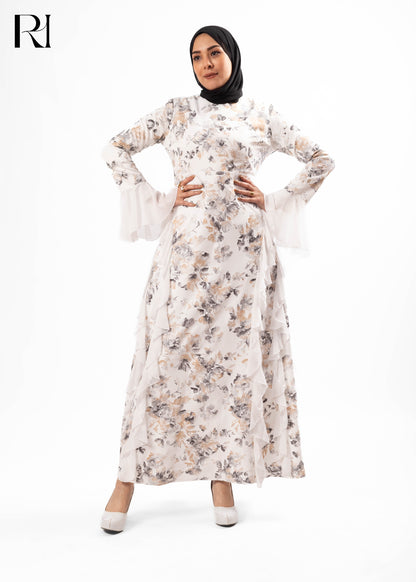 Ivory Floral Ruffle Maxi Dress