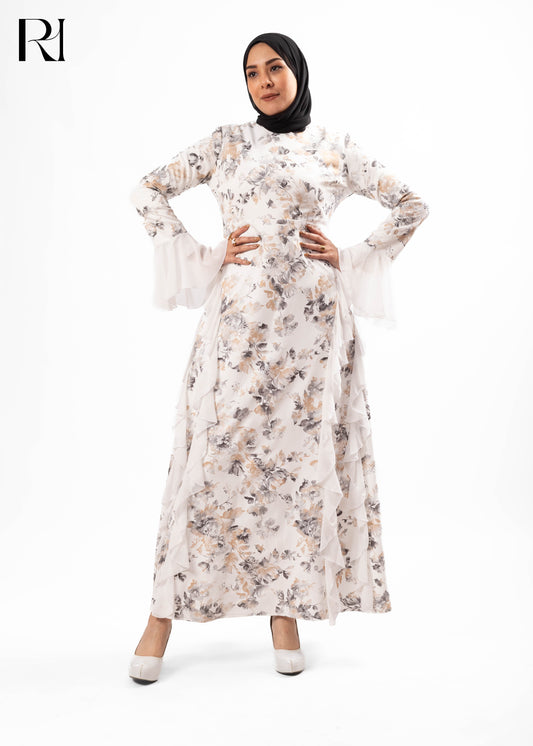 Ivory Floral Ruffle Maxi Dress