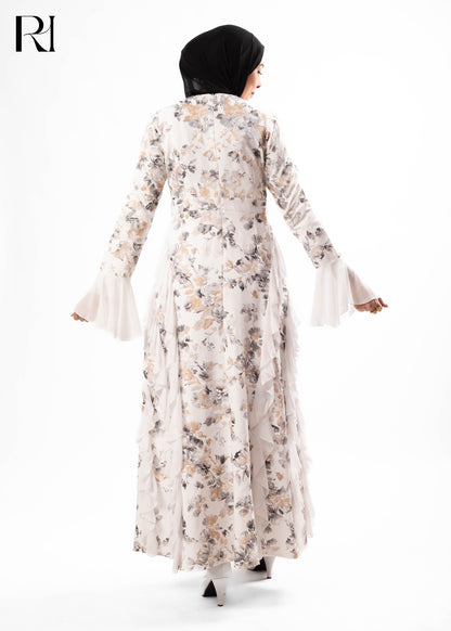 Ivory Floral Ruffle Maxi Dress