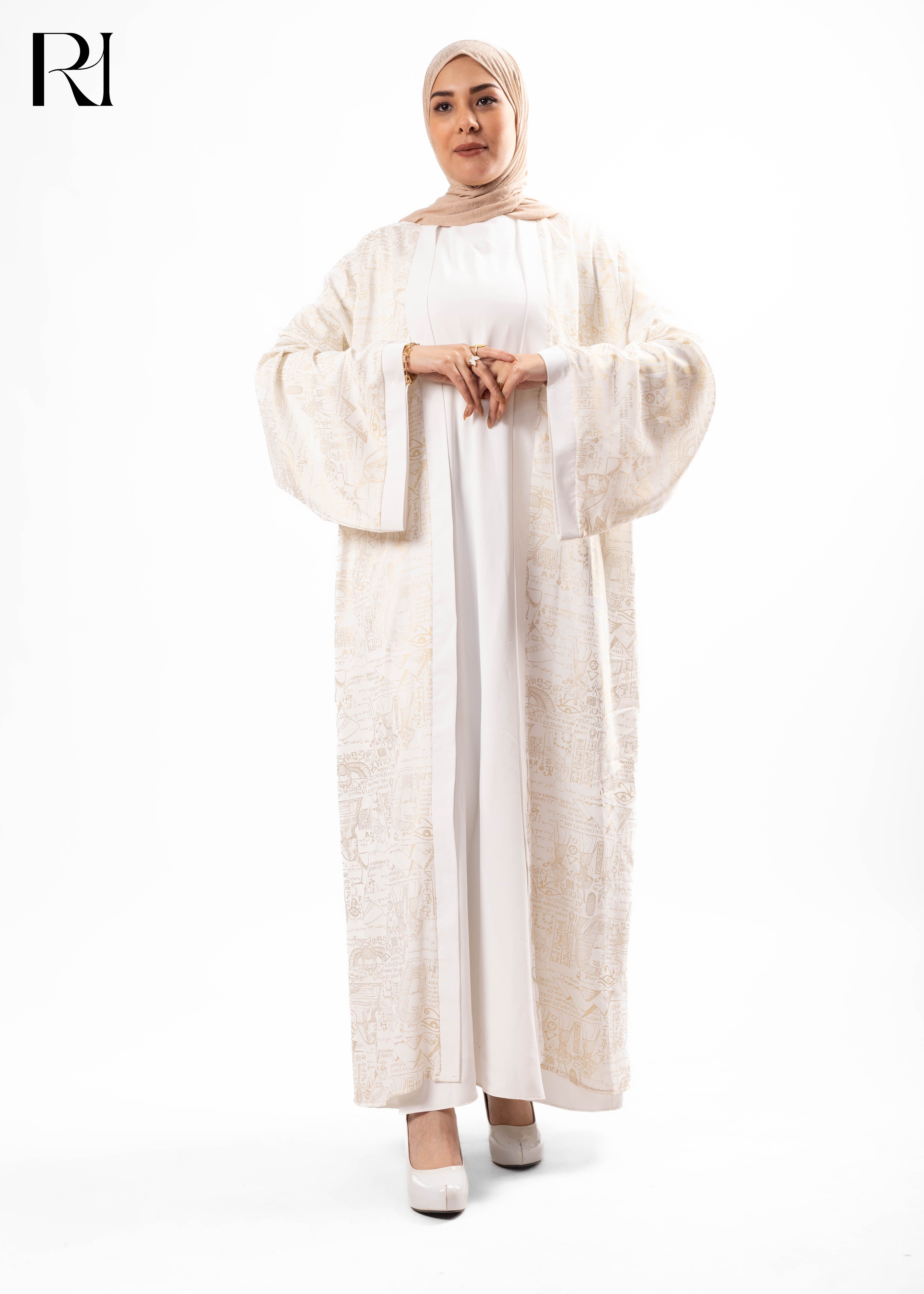Ivory Etched Elegance Open Abaya