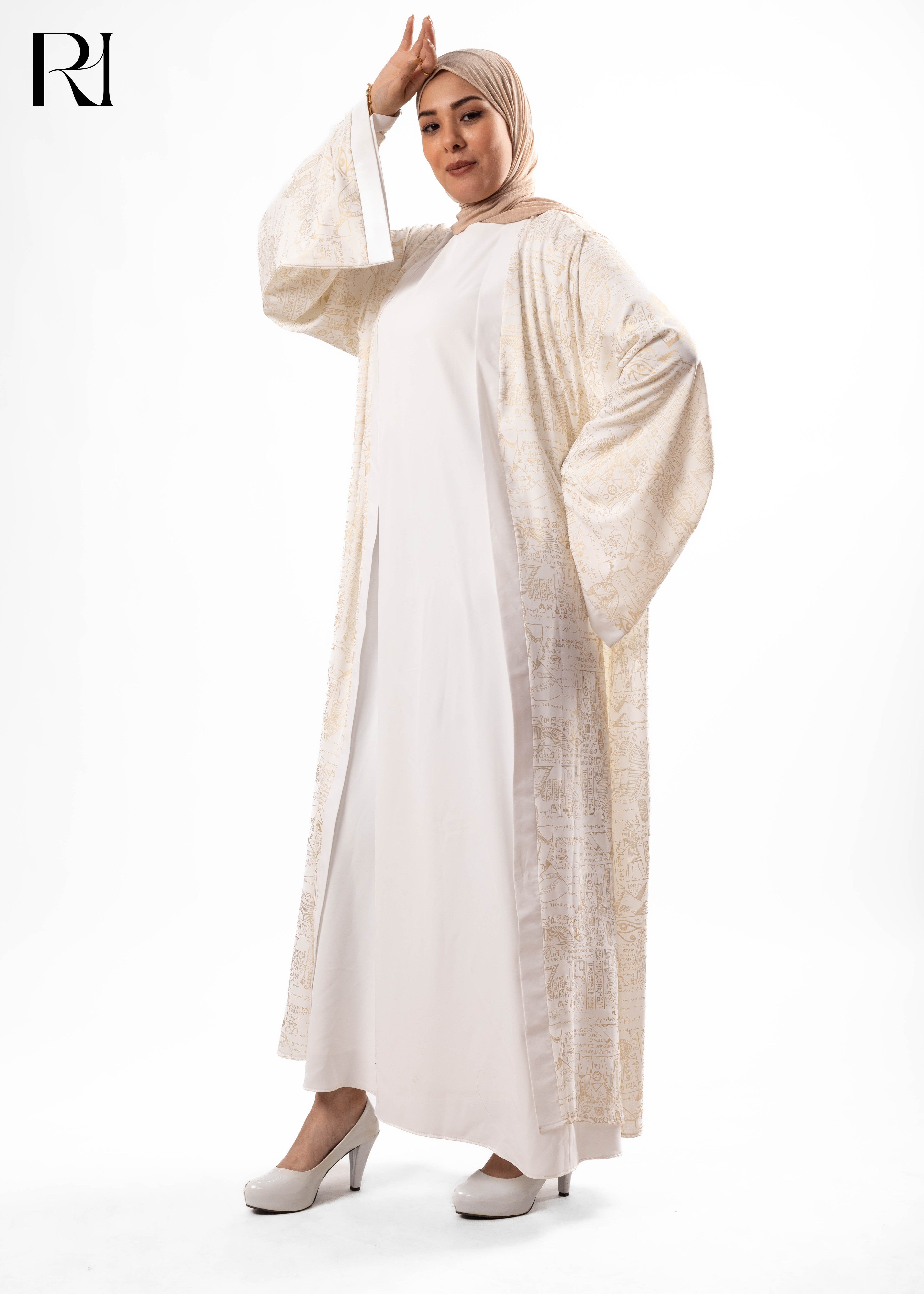 Ivory Etched Elegance Open Abaya