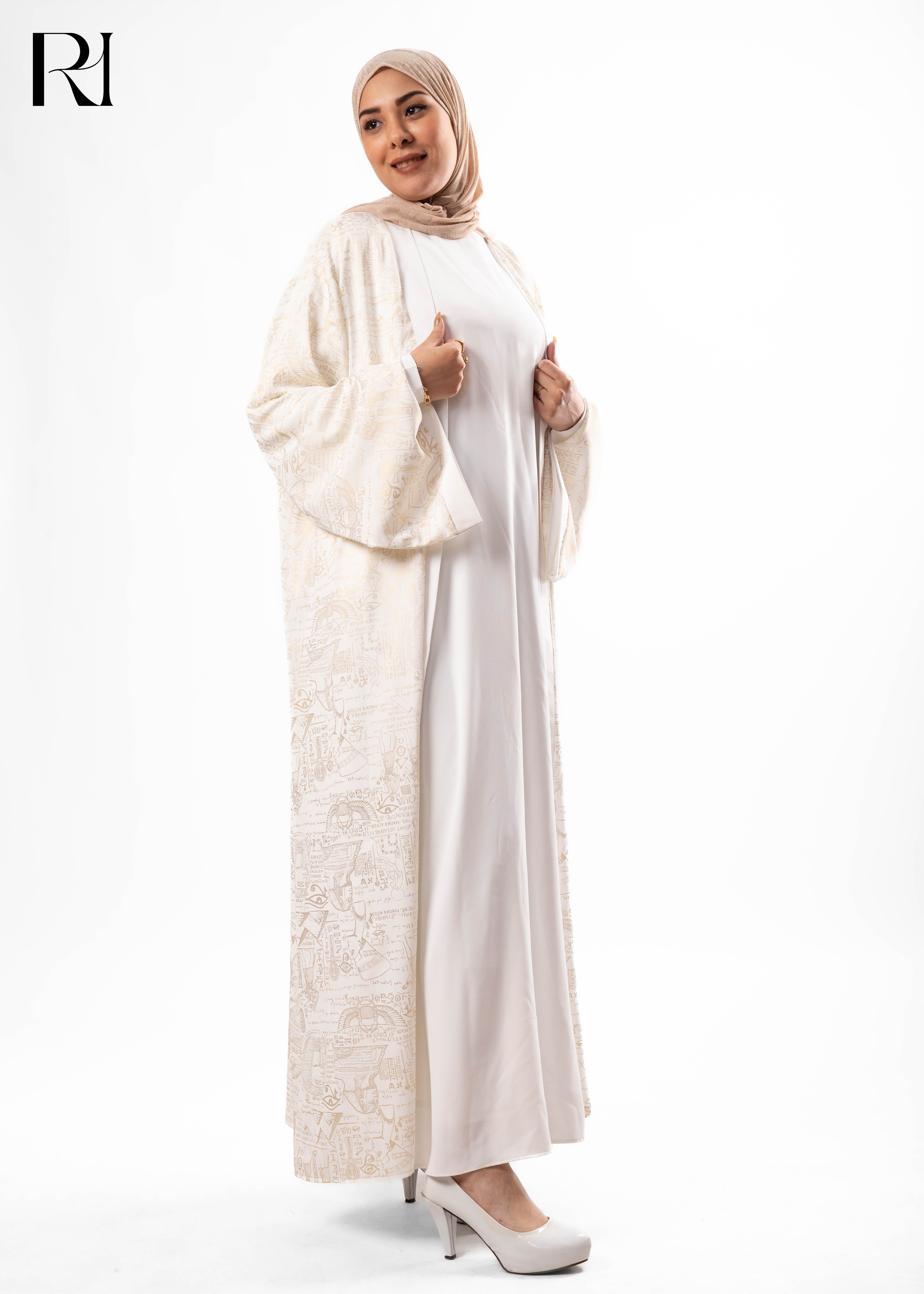 Ivory Etched Elegance Open Abaya