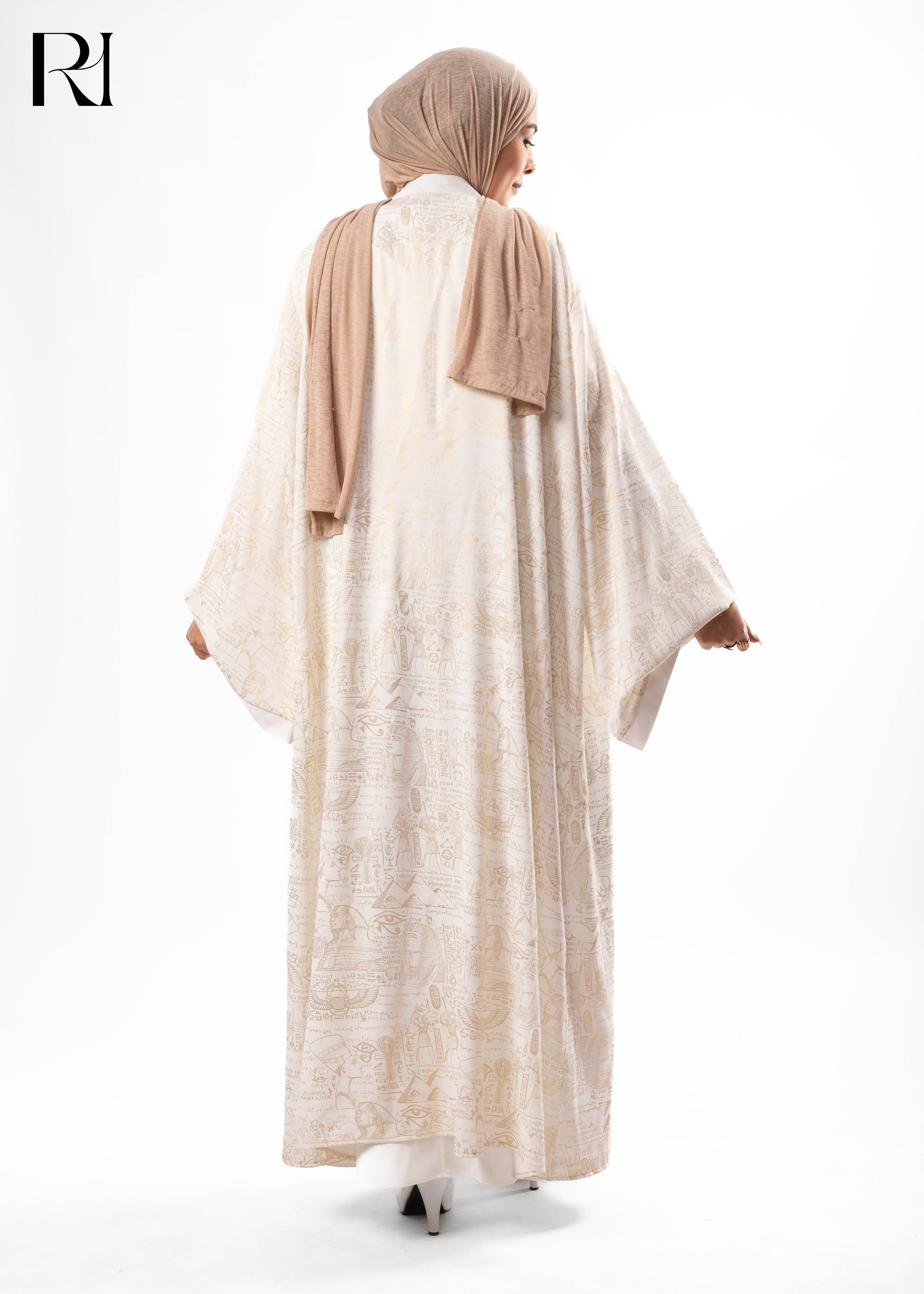 Ivory Etched Elegance Open Abaya